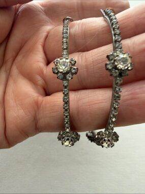Clear Crystal Floral Hoop Earrings - Women Jewelry
